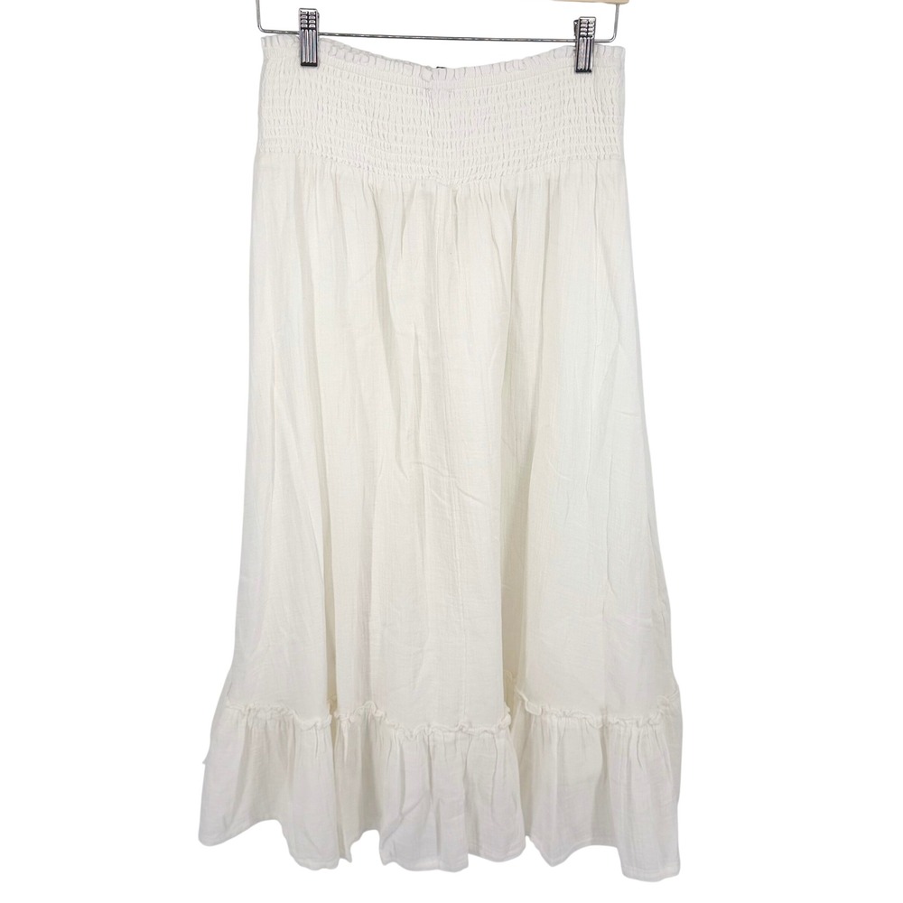 Quince Organic Cotton Gauze Smocked Maxi Skirt Women's Small White Boho Cottage - Picture 3 of 9